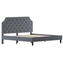 Flash Furniture SL-BK4-K-LG-GG King Size Tufted Upholstered Platform Bed, Light Gray Fabric