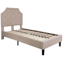 Flash Furniture SL-BK4-T-B-GG Twin Size Tufted Upholstered Platform Bed, Beige Fabric