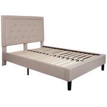 Flash Furniture SL-BK5-F-B-GG Full Size Tufted Upholstered Platform Bed, Beige Fabric