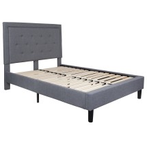 Flash Furniture SL-BK5-F-LG-GG Full Size Tufted Upholstered Platform Bed, Light Gray Fabric