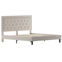 Flash Furniture SL-BK5-K-B-GG King Size Tufted Upholstered Platform Bed, Beige Fabric