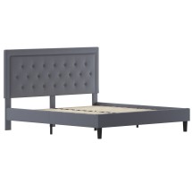 Flash Furniture SL-BK5-K-LG-GG King Size Tufted Upholstered Platform Bed, Light Gray Fabric