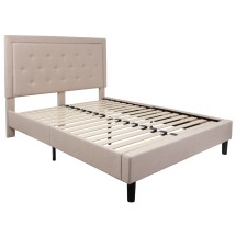 Flash Furniture SL-BK5-Q-B-GG Queen Size Tufted Upholstered Platform Bed, Beige Fabric