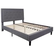 Flash Furniture SL-BK5-Q-LG-GG Queen Size Tufted Upholstered Platform Bed, Light Gray Fabric