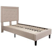 Flash Furniture SL-BK5-T-B-GG Twin Size Tufted Upholstered Platform Bed, Beige Fabric