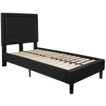 Flash Furniture SL-BK5-T-BK-GG Twin Size Tufted Upholstered Platform Bed, Black Fabric