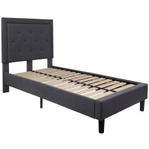 Flash Furniture SL-BK5-T-DG-GG Twin Size Tufted Upholstered Platform Bed, Dark Gray Fabric