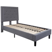 Flash Furniture SL-BK5-T-LG-GG Twin Size Tufted Upholstered Platform Bed, Light Gray Fabric