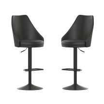 Flash Furniture SY-802-BK-GG Commercial Black LeatherSoft Adjustable Height Pedestal Bar Stool, Set of 2
