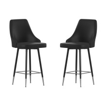 Flash Furniture SY-807-26-BK-GG Commercial Black LeatherSoft Bucket Seat Counter Height Bar Stool, Set of 2