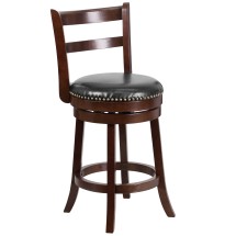 Flash Furniture TA-16026-CA-GG 26''H Cappuccino Wood Black LeatherSoft Swivel Counter Height Stool