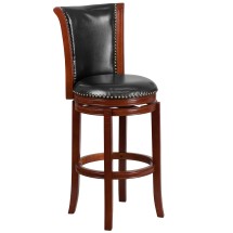 Flash Furniture TA-220130-DC-GG 30&quot;H Dark Chestnut Wood Black LeatherSoft Swivel Barstool