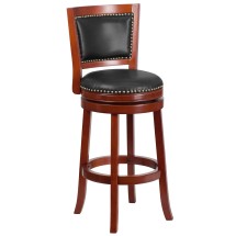 Flash Furniture TA-355530-DC-GG 30&quot;H Dark Cherry Wood Walnut LeatherSoft Swivel Barstool