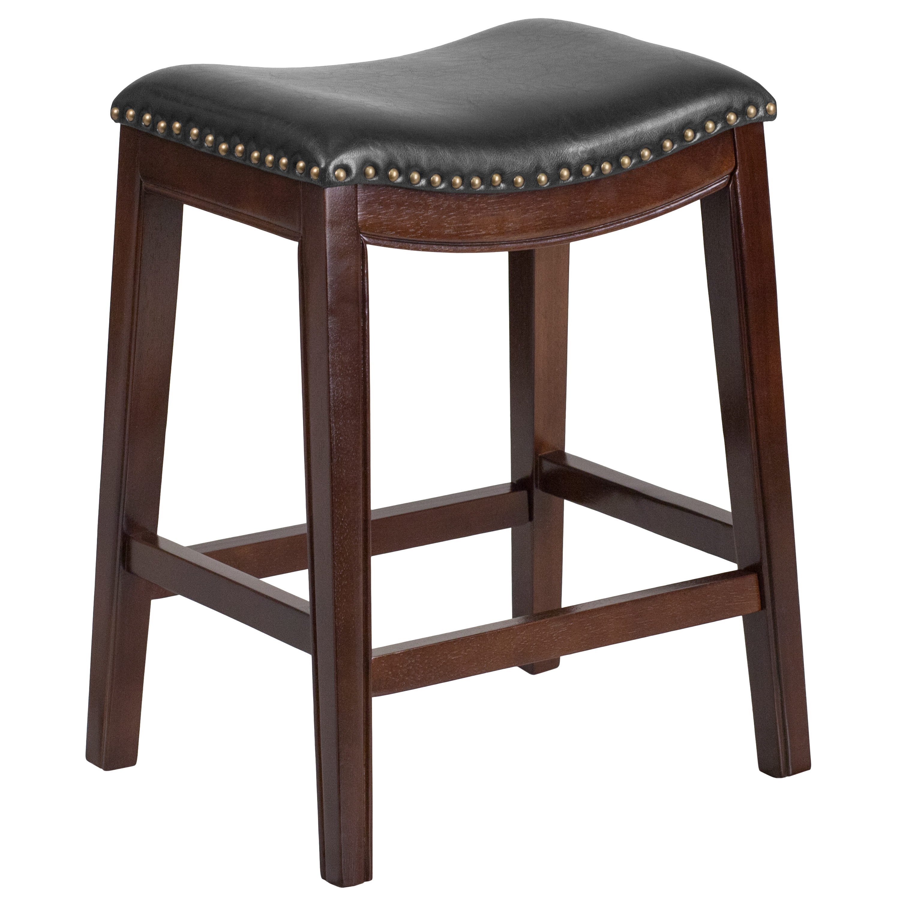 Flash Furniture TA-411026-CA-GG 26''H Backless Cappuccino Wood Black LeatherSoft Saddle Seat Counter Height Stool