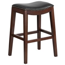 Flash Furniture TA-411030-CA-GG 30"H Backless Cappuccino Wood Black LeatherSoft Saddle Seat Barstool