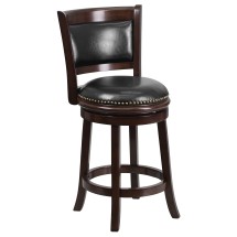 Flash Furniture TA-61024-CA-CTR-GG 24"H Cappuccino Wood Black LeatherSoft Swivel Counter Height Stool