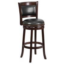 Flash Furniture TA-61029-CA-GG 29"H Cappuccino Wood Black LeatherSoft Swivel Barstool