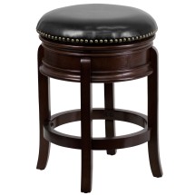 Flash Furniture TA-68824-CA-CTR-GG 24&quot;H Backless Cappuccino Wood Black LeatherSoft Swivel Counter Height Stool