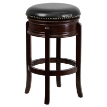 Flash Furniture TA-68829-CA-GG 29&quot;H Backless Cappuccino Wood Black LeatherSoft Swivel Barstool with Carved Apron