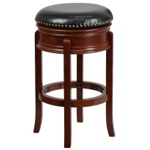 Flash Furniture TA-68829-LC-GG 29&quot;H Backless Light Cherry Wood Black LeatherSoft Swivel Barstool with Carved Apron