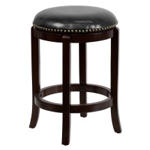 Flash Furniture TA-68924-CA-CTR-GG 24&quot;H Backless Cappuccino Wood Black LeatherSoft Swivel Counter Height Stool
