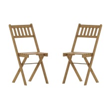 Flash Furniture THB-C1244-NAT-GG Folding Acacia Wood Patio Bistro Chair with Slatted Back and Seat, Natural Finish, Set of 2