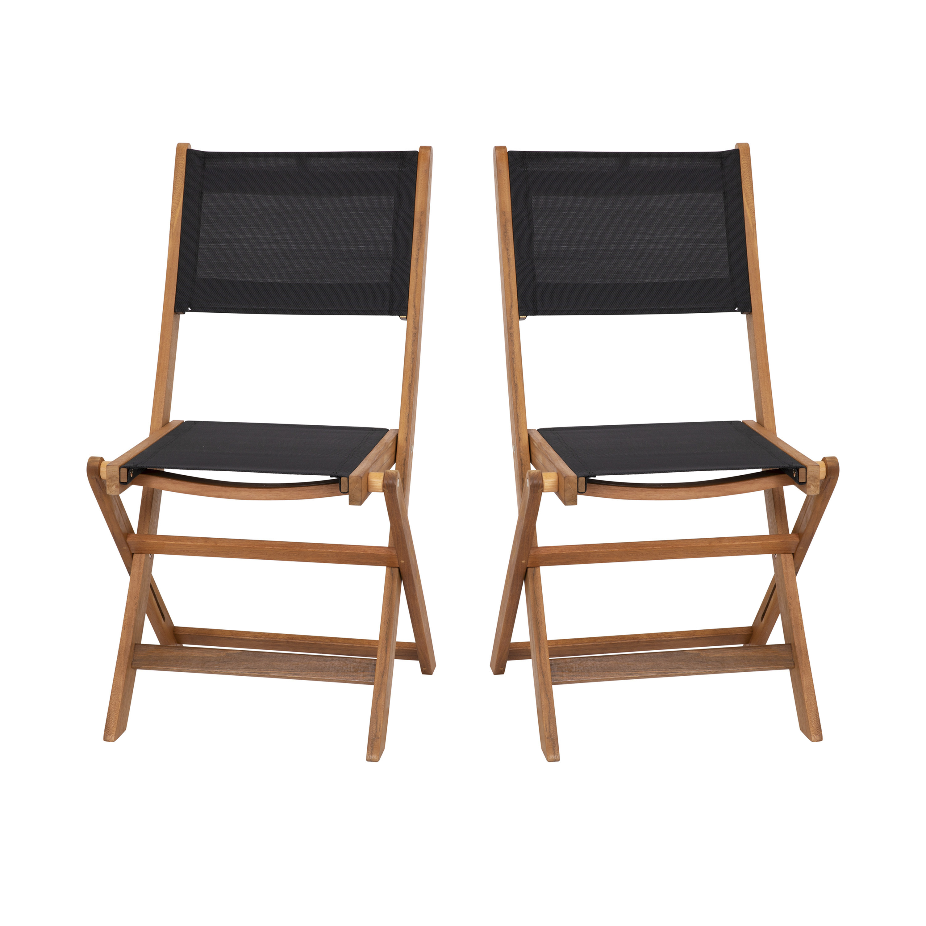 Flash Furniture THB-C4854-NAT-GG Folding Acacia Wood Patio Bistro Chair with Black Textilene Back and Seat, Set of 2