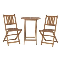 Flash Furniture THB-S4460-NAT-GG 3 Piece Folding Patio Bistro Set, Acacia Round Wood Table and 2 Chairs, Natural Finish