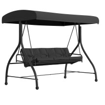 Flash Furniture TLH-007-BK-GG Black 3-Seat Outdoor Steel Convertible Canopy Patio Swing Bed