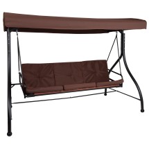 Flash Furniture TLH-007-BN-GG Brown 3-Seat Outdoor Steel Convertible Canopy Patio Swing Bed