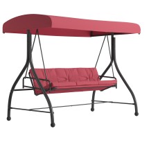 Flash Furniture TLH-007-MRN-GG Maroon 3-Seat Outdoor Steel Convertible Canopy Patio Swing Bed