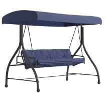 Flash Furniture TLH-007-NV-GG Navy 3-Seat Outdoor Steel Convertible Canopy Patio Swing Bed