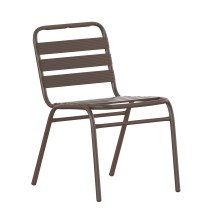 Flash Furniture TLH-015C-BZ-GG Bronze Metal Indoor/Outdoor Restaurant Stack Chair with Metal Triple Slat Back