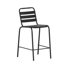 Flash Furniture TLH-015H-BK-GG Black Metal Indoor/Outdoor Restaurant Bar Height Stool with Metal Triple Slat Back