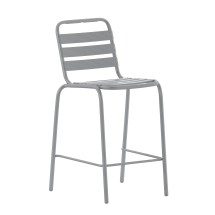 Flash Furniture TLH-015H-GG Silver Metal Indoor/Outdoor Restaurant Bar Height Stool with Metal Triple Slat Back