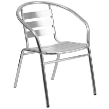 Flash Furniture TLH-017B-GG Aluminum Indoor/Outdoor Restaurant Stack Chair with Triple Slat Back and Arms
