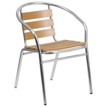 Flash Furniture TLH-017W-GG Aluminum Indoor/Outdoor Restaurant Stack Chair with Triple Slat Faux Teak Back