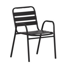 Flash Furniture TLH-018C-BK-GG Black Metal Indoor/Outdoor Restaurant Stack Chair with Metal Triple Slat Back and Arms