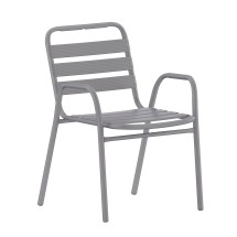 Flash Furniture TLH-018C-GG Silver Metal Indoor/Outdoor Restaurant Stack Chair with Metal Triple Slat Back and Arms
