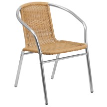Flash Furniture TLH-020-BGE-GG Aluminum and Beige Rattan Indoor/Outdoor Restaurant Stack Chair