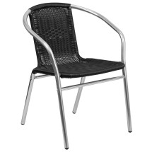 Flash Furniture TLH-020-BK-GG Aluminum and Black Rattan Indoor/Outdoor Restaurant Stack Chair