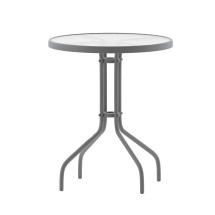 Flash Furniture TLH-070-1-SV-GG 23.75'' Silver Round Tempered Glass Patio Table