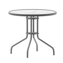 Flash Furniture TLH-070-2-SV-GG 31.5'' Silver Round Tempered Glass Patio Table