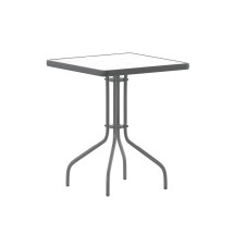 Flash Furniture TLH-073A-1-SV-GG 23.5'' Silver Square Tempered Glass Top Patio Table