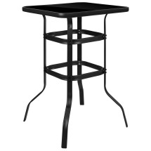 Flash Furniture TLH-073H-B-GG 27.5" Square Black Tempered Glass Bar Height Metal Patio Bar Table