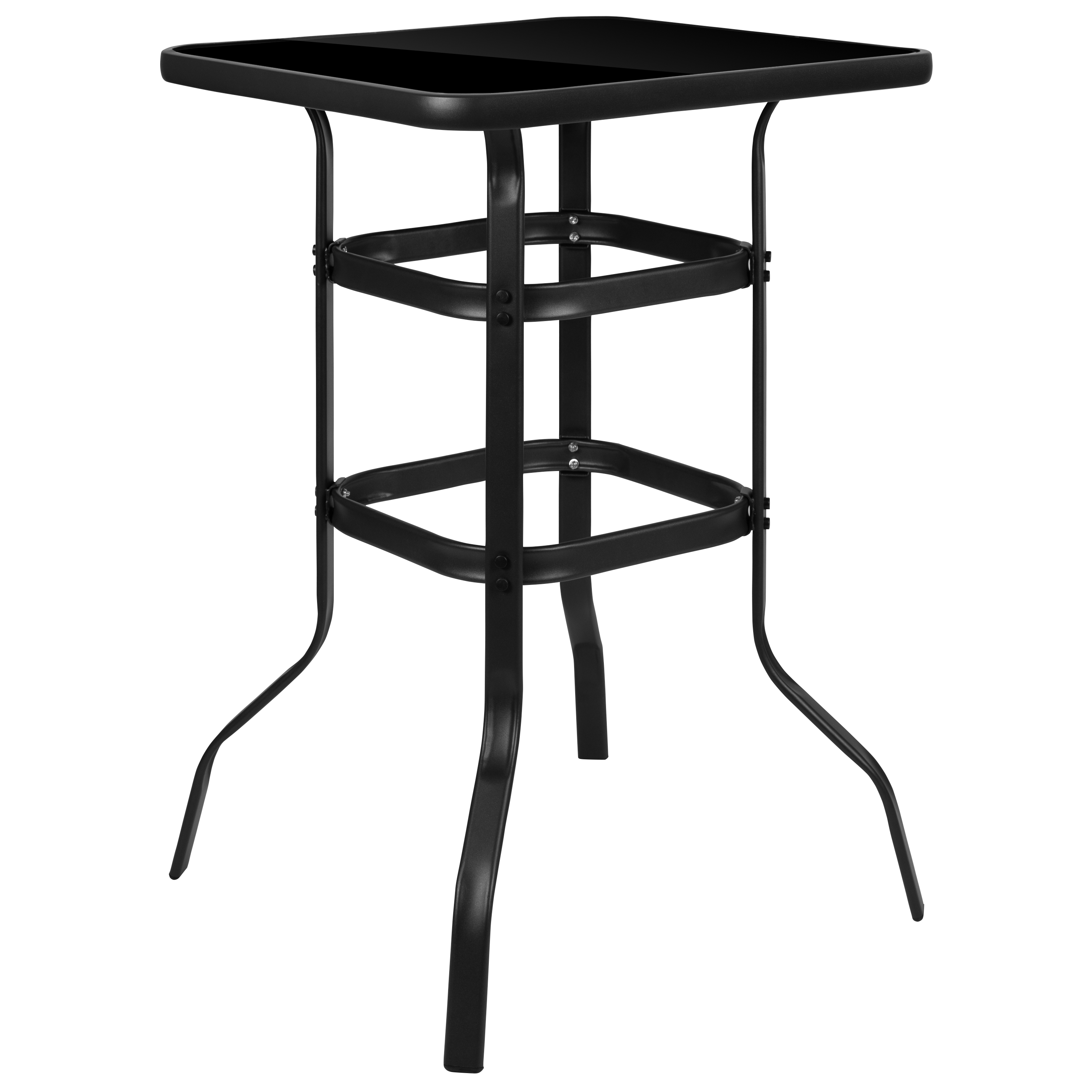 Flash Furniture TLH-073H-B-GG 27.5" Square Black Tempered Glass Bar Height Metal Patio Bar Table