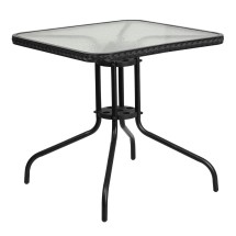 Flash Furniture TLH-073R-BK-GG 28'' Square Tempered Glass Top Patio Table with Black Rattan Edging