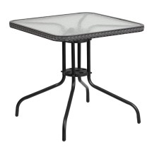Flash Furniture TLH-073R-GY-GG 28'' Square Tempered Glass Top Patio Table with Gray Rattan Edging