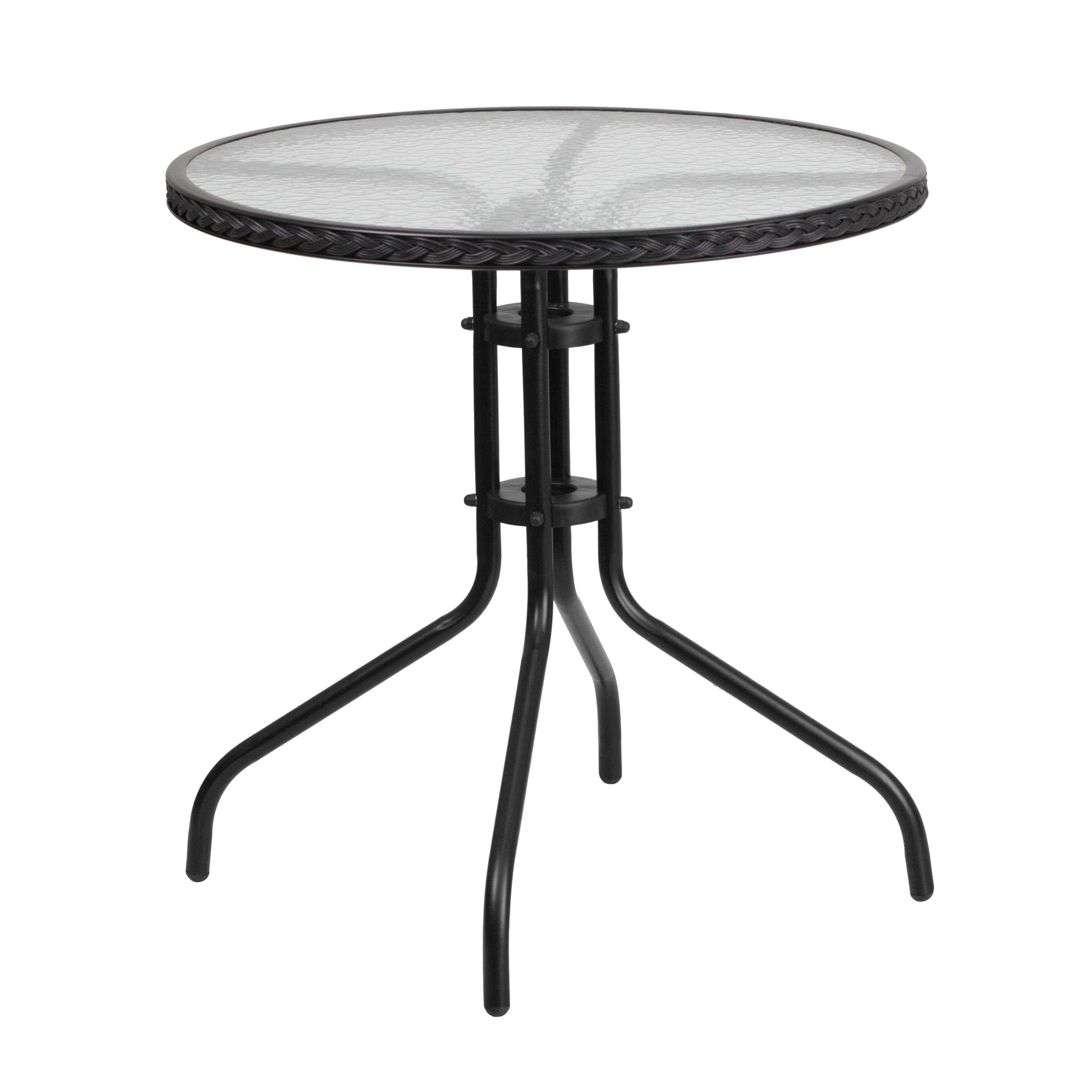 Flash Furniture TLH-087-BK-GG 28'' Round Tempered Glass Top Patio Table with Black Rattan Edging