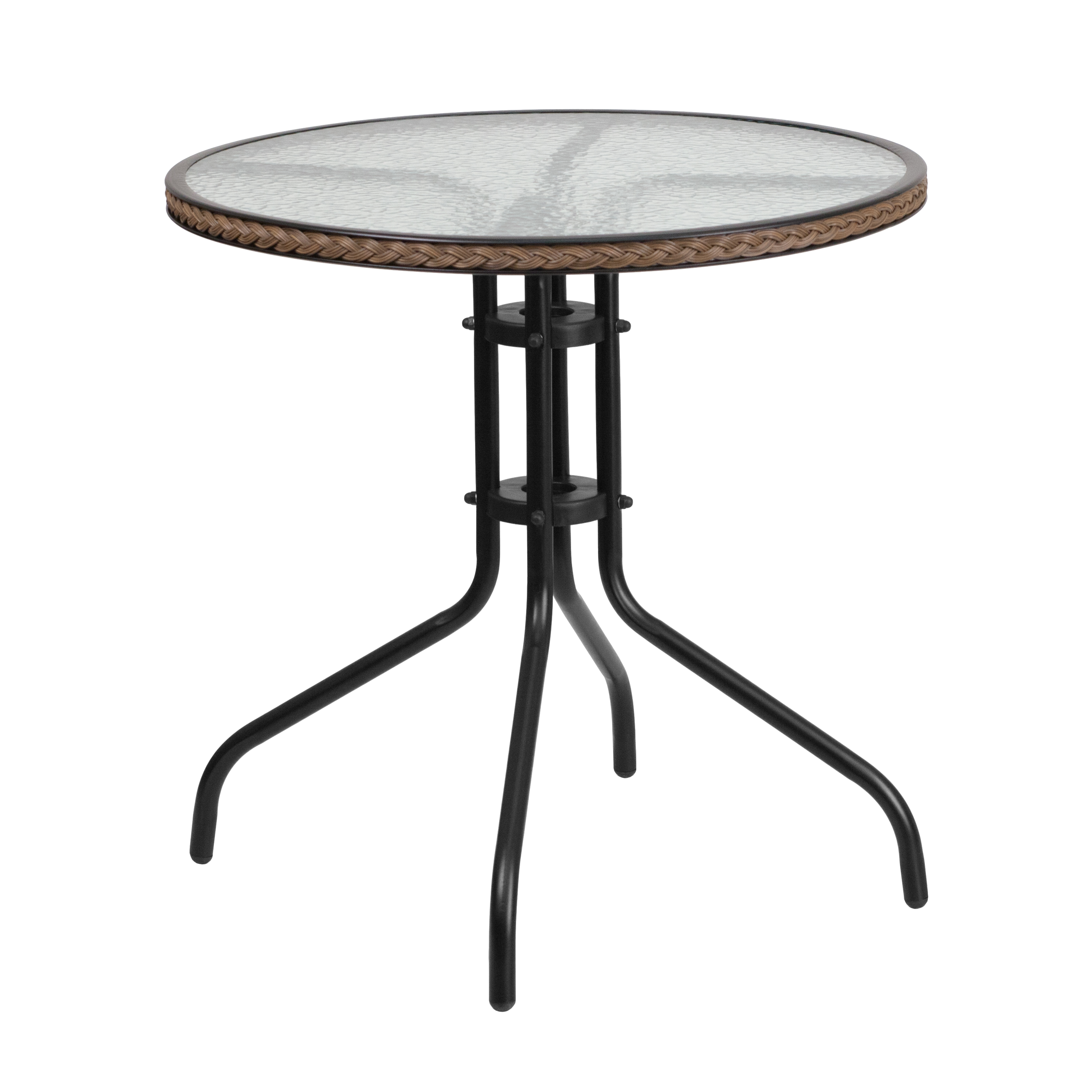Flash Furniture TLH-087-DK-BN-GG 28'' Round Tempered Glass Top Patio Table with Dark Brown Rattan Edging